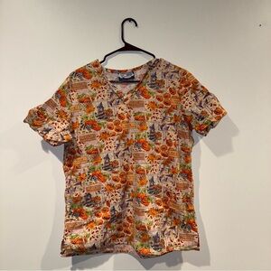 Halloween Patterned Scrub Top